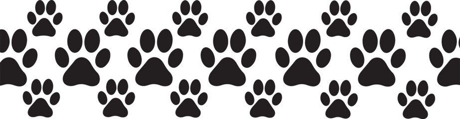 Fototapeta premium Repeating Pattern of Black Dog Paw Prints on White Background Keywords: dog paw prints, animal