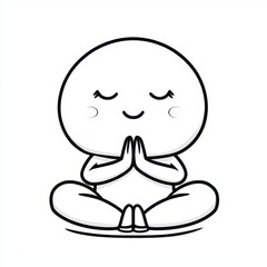 Cartoon figure meditating in lotus position with calm smile and closed eyes.