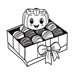 A delightful illustration of a box of delicious chocolates with a cute figure.