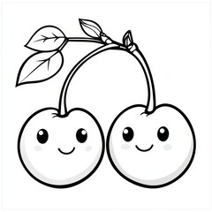 A delightful depiction of a pair of cheerful cherries, complete with leaves.