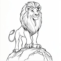 Proud lion surveys his domain from atop a rocky outcrop, majestic and calm.