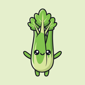 Cute Kawaii Bok Choy Vegetable Mascot Character Cartoon Illustration
