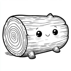 Whimsical wood log cartoon character illustration. Cute tree trunk design.