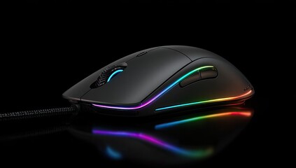 Sleek black gaming mouse with vibrant RGB lighting