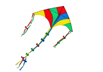 Colorful diamond kite with long tail flying against a pure transparent background, perfect for summer fun and outdoor activity illustration isolated on transparent background