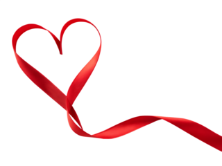 Heart shape made from red ribbon against a dramatic black background for valentine's day