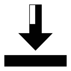 A downward arrow symbolizing direction and movement pointing towards a horizontal line