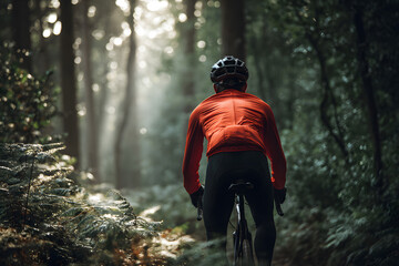 Biking through a wooded path in the forest during daylight hours