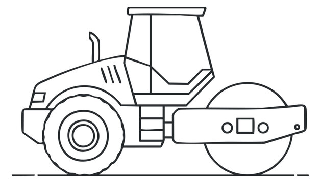 A steamroller tractor in outline vector style, suitable for construction and engineering projects