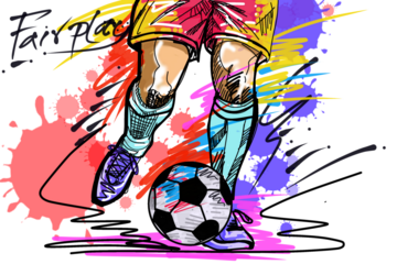 Football​ player​ kicking​ ball​ sports​ art​ brush​ strokes​ style​ and​ Text​ freehand​