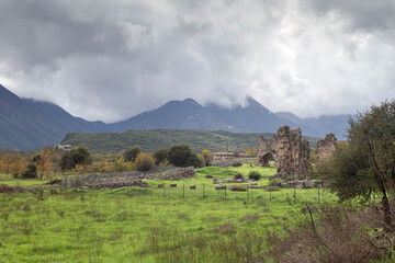 The ruins of Zarakas monastery not far from the Lake Stymphalia (Greece, Peloponnese)