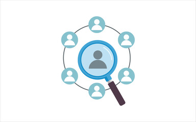 Hiring and recruitment concept. we're hiring. magnifying glass selecting a candidate from a group of people icons. employee selection, HR recruitment. Flat illustrator vector file. high quality photo