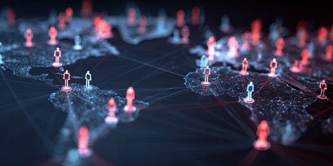 Digital human figures connected across a glowing world map