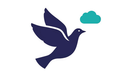 Fototapeta premium Stylized peace dove in flight icon. Minimalist flat vector illustration of a bird and cloud. Symbol of hope, freedom, and faith