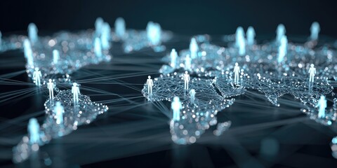Global network of glowing connections and human figures on a map