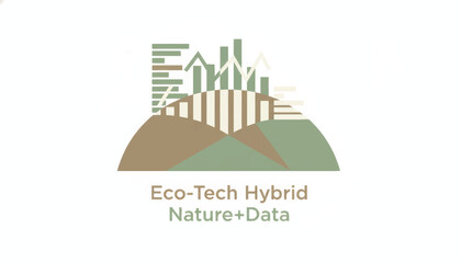 Fototapeta premium Eco-tech hybrid concept with nature and data charts. Flat vector illustration for sustainability and agritech. Green technology and environmental analysis logo