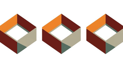 Obraz premium Abstract isometric square logo icon set. Minimalist vector illustration of an impossible interlocking shape. Geometric design element for modern branding