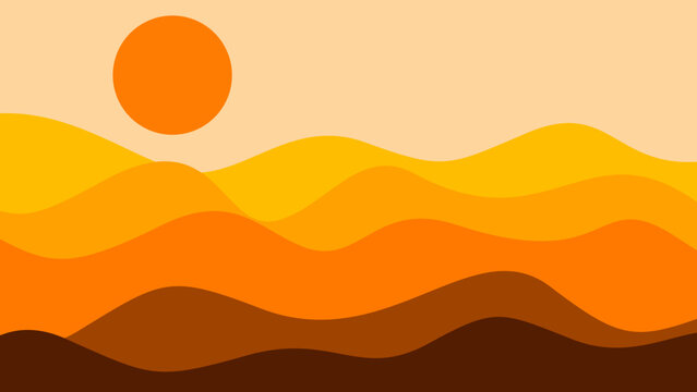 Abstract Sunset Landscape &ndash; Minimalist Ocean waves and Sun Illustration