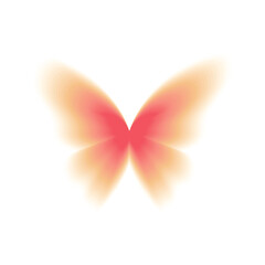 Red orange gradient butterfly. Fiery luminous insect, retro y2k vector design with warm glowing tones