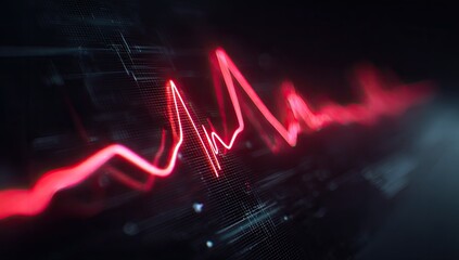 Vibrant red digital waveform pulses against a dark, textured background