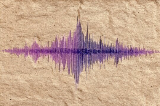 Textured paper displays a vibrant purple and blue sound wave visualization - Powered by Adobe
