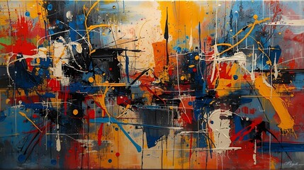 Vibrant Abstract Expressionist Cityscape With Bold Color Strikes And Dynamic Drips