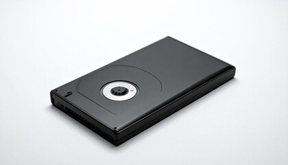 Sleek Black External Hard Drive on White Background for Data Storage.