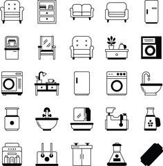 Collection of household furniture and appliance icons