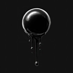 Sphere with dripping, shiny black liquid against a dark backdrop