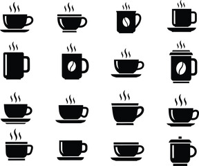 A collection of steaming coffee cups and mugs in various shapes and sizes