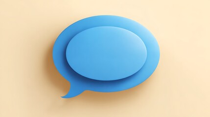 Blue chat bubble with minimalistic design on soft beige background, symbolizing communication and digital messaging.