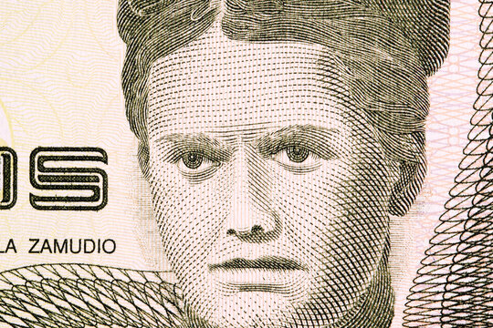 Adela Zamudio a closeup portrait from Bolivian money