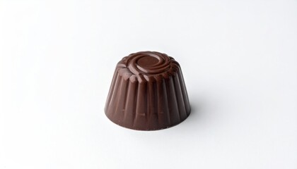 Single Dark Chocolate Candy Piece on White Background.