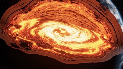 Detailed crosssection of Earth revealing its fiery molten core and layered internal structure illustrating geological processes and planetary science with vibrant heat and energy.