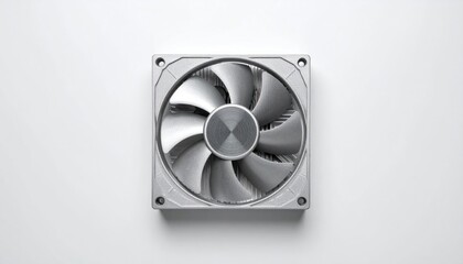 Silver Computer Fan on White Background for Cooling System.