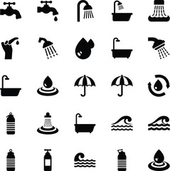 Collection of water usage and plumbing icons