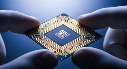 Precision Engineering A Close-Up of a Microchip Held Between Fingers, Showcasing Intricate Circuitry and Advanced Technology, Emphasizing Innovation and Detail