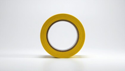 Roll of yellow masking tape on white background.