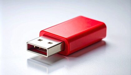 Red USB Flash Drive on White Surface - Data Storage Solution.