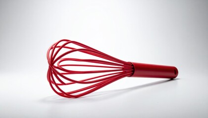 Red Whisk on White Background - Kitchen Utensil Still Life.
