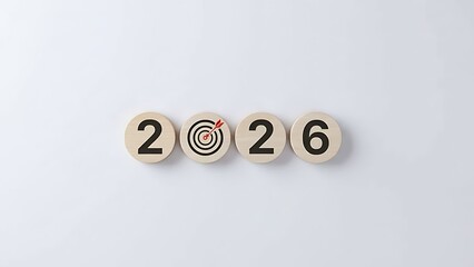 Wooden blocks spelling 2026 with a bullseye target in the middle