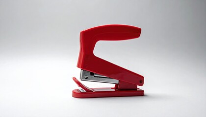 Red Stapler on White Background for Office Supplies.