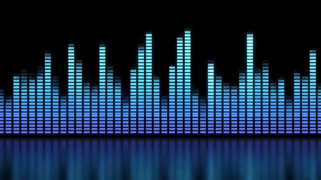 Abstract visualization of sound frequency data displayed as constantly oscillating dynamic parallel bars in a gradient blue color scheme information, dynamic, blue