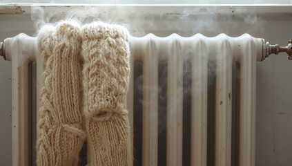 Knitted scarf hanging on radiator