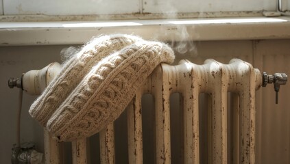 Knitted Wool Leg Warmer on Radiator
