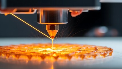 3D Printing Process with Orange Liquid Resin.