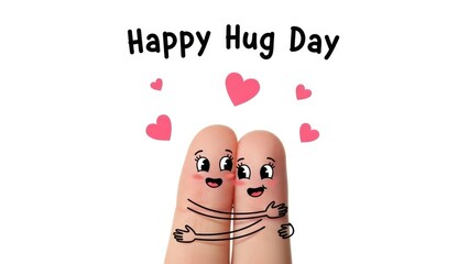 Cute Finger Art Illustration Featuring Two Characters Hugging with Pink Hearts for National Hug Day