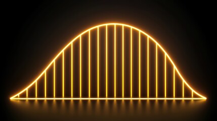 Fototapeta premium Golden neon bell curve normal distribution Bright golden neon bell curve with vertical markers on a dark background, illustrating normal distribution, probability theory, and modern data visualization