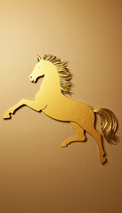 Golden silhouette of a horse rearing up against a brown background  