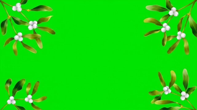 Festive Mistletoe Border on Green Screen Background